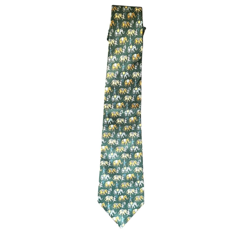 JIM THOMPSON Indian Elephant Print‎ Silk Tie Teal